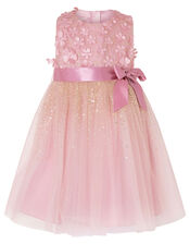 Baby Alison 3D Flower Glitter Dress, Pink (DUSKY PINK), large