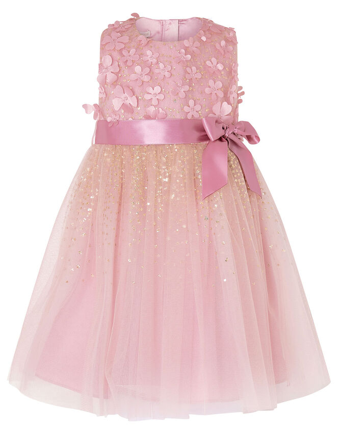 Baby Alison 3D Flower Glitter Dress, Pink (DUSKY PINK), large