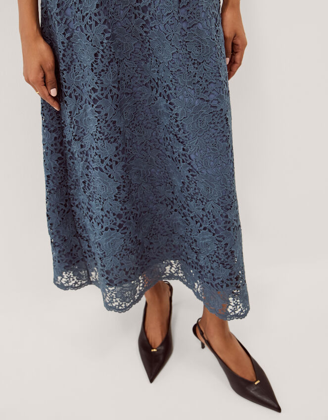Regina Short Sleeve Lace Midi Dress Blue