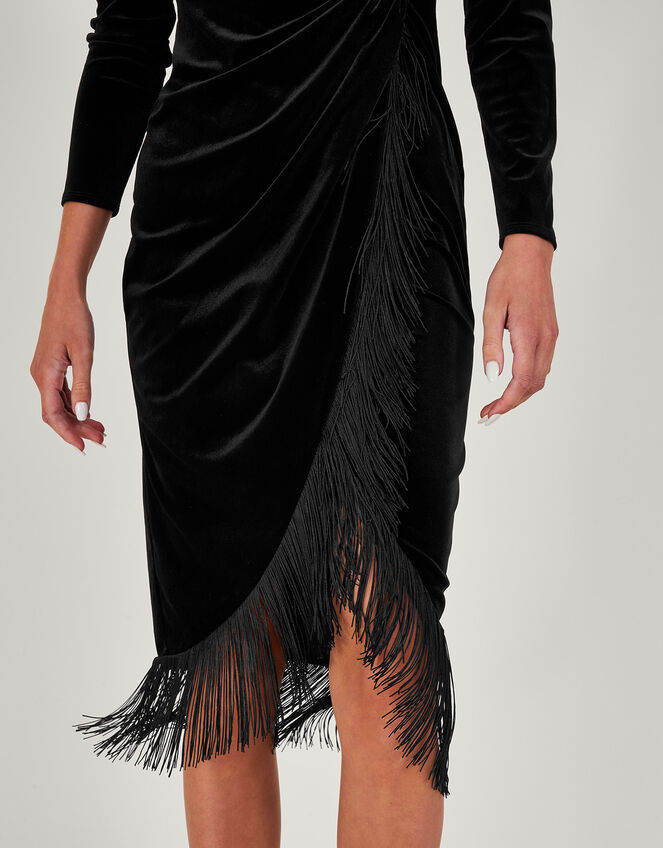 Flossie Velvet Fringe Dress, Black (BLACK), large
