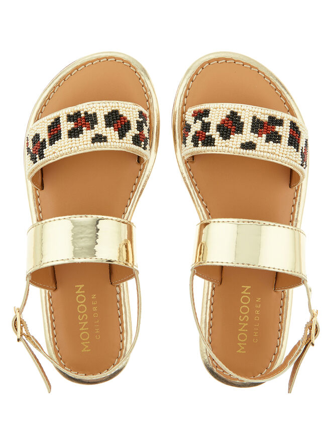 Zadie Beaded Metallic Sandals, Gold (GOLD), large