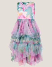 Watercolour Sleeveless Ruffle Party Dress, Multi (MULTI), large