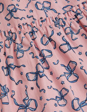 Bow Print Tiered Dress, Pink (PINK), large