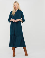 Agnes Tiered Shirt Midi Dress, Teal (TEAL), large