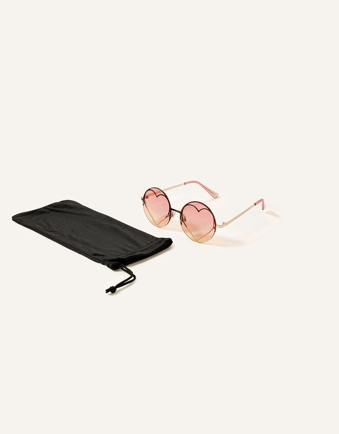 Sunset Heart Round Sunglasses with Pouch, , large