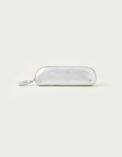 Metallic Leather Pencil Case, Silver (SILVER), large