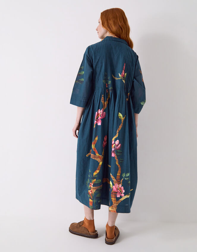 East Aphira Floral Pleated Shirt Dress, Teal (TEAL), large