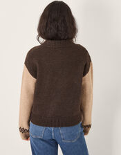 Julia Jacquard Knit Cardigan, Brown (CHOCOLATE), large