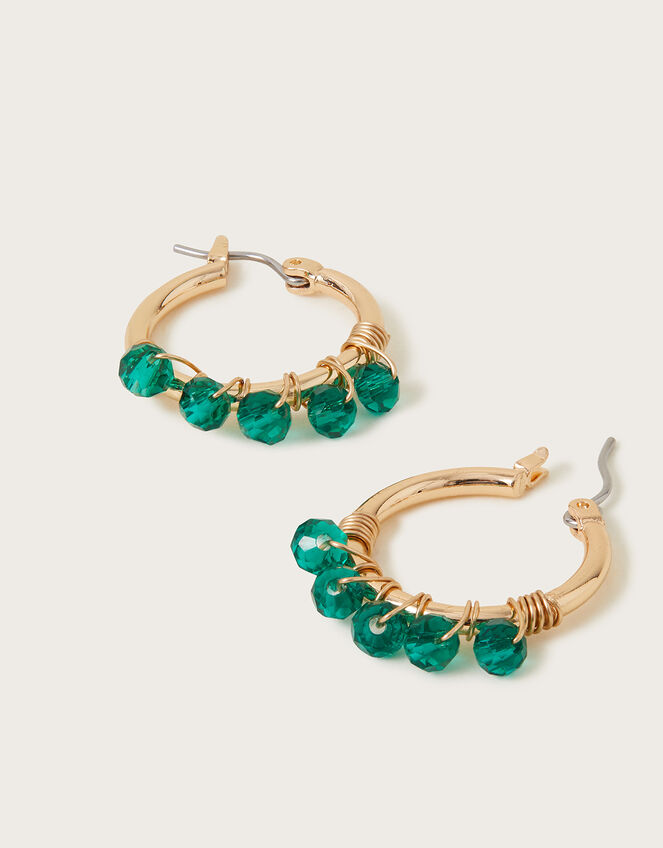 Gem Bead Hoop Earrings, , large