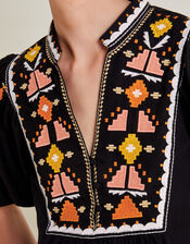 Bernie Embroidered Puff Sleeve Blouse, Black (BLACK), large