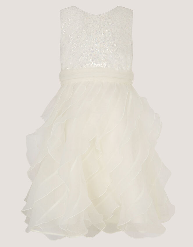 Sequin Embellished Ruffle Party Dress, White (WARM IVORY), large
