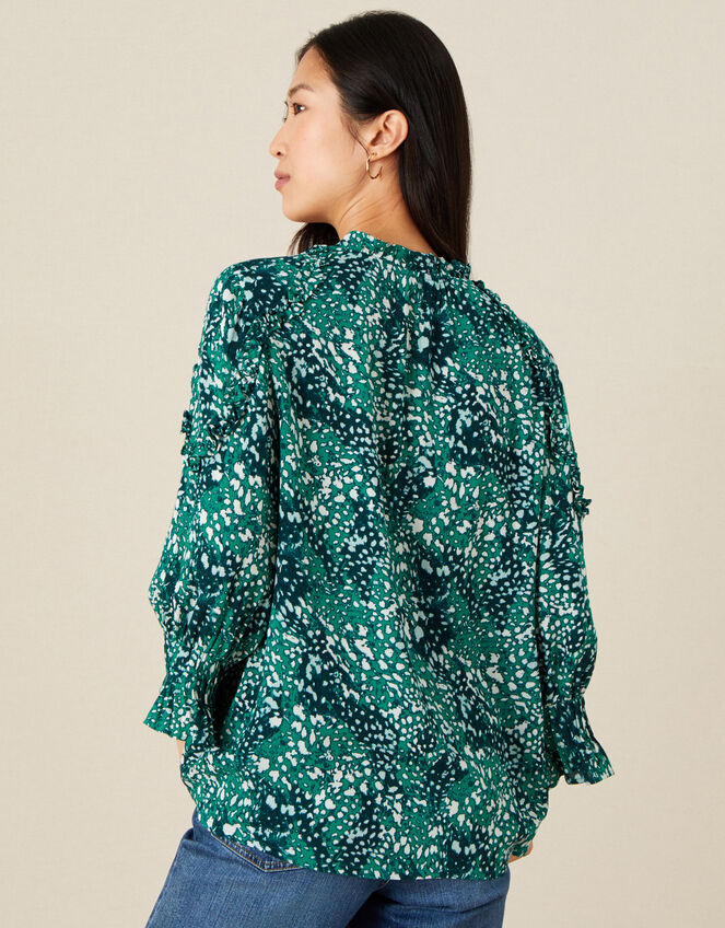 Leah Frill Printed Top, Teal (TEAL), large