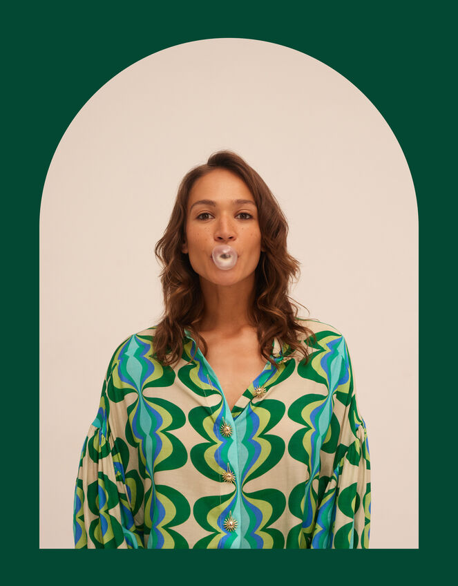 Sundress Stacy Printed Blouse, Green (GREEN), large