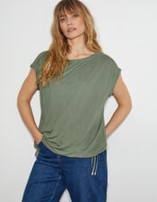 Tamara Cap Sleeve Tie Jersey Top, Green (KHAKI), large