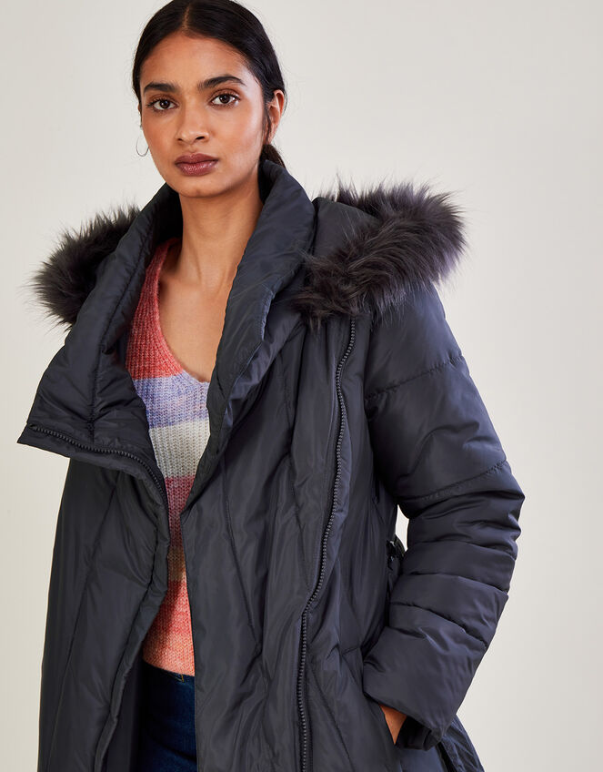 Vera Vertical Stitch Padded Coat with Recycled Polyester, Grey (CHARCOAL), large