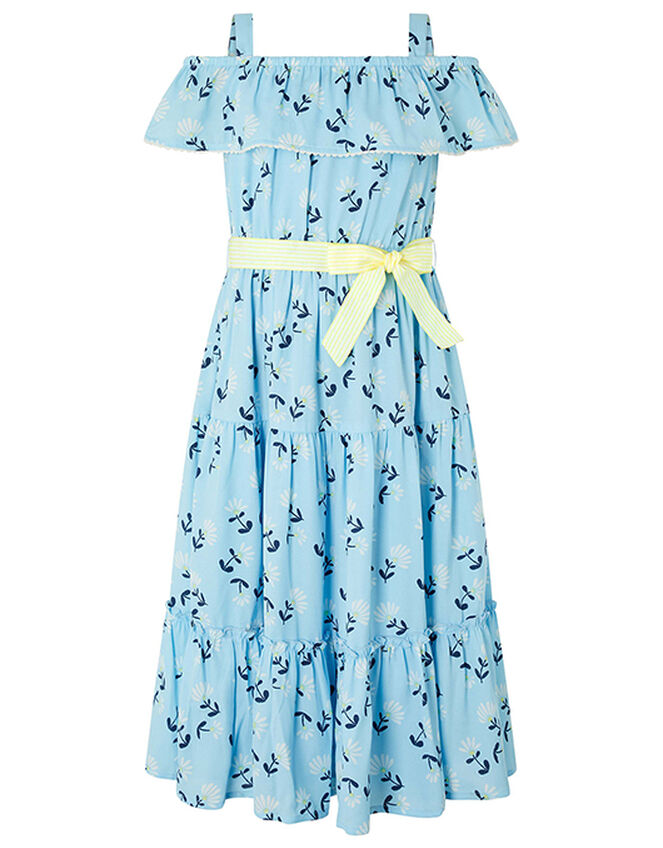 Chloe Floral Tiered Maxi Dress in Recycled Fabric, Blue (BLUE), large
