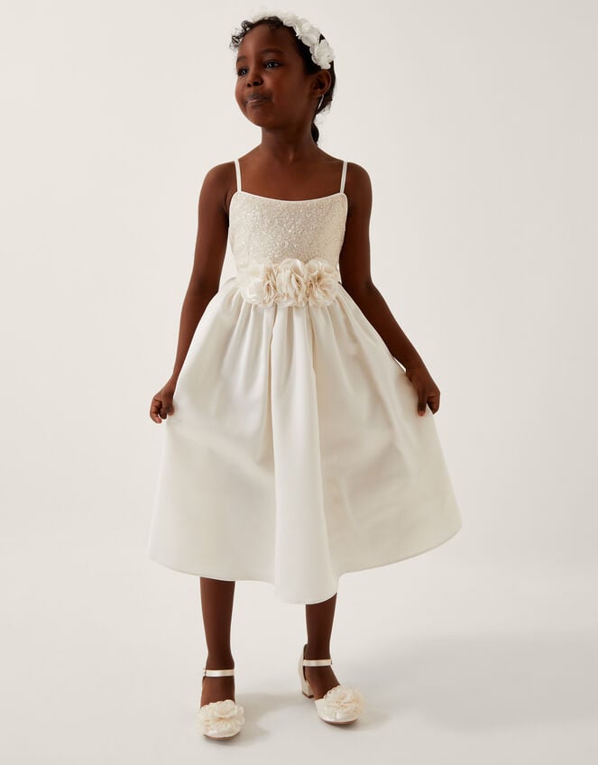 Orelia Strappy Sequin Satin Dress, White (WARM IVORY), large