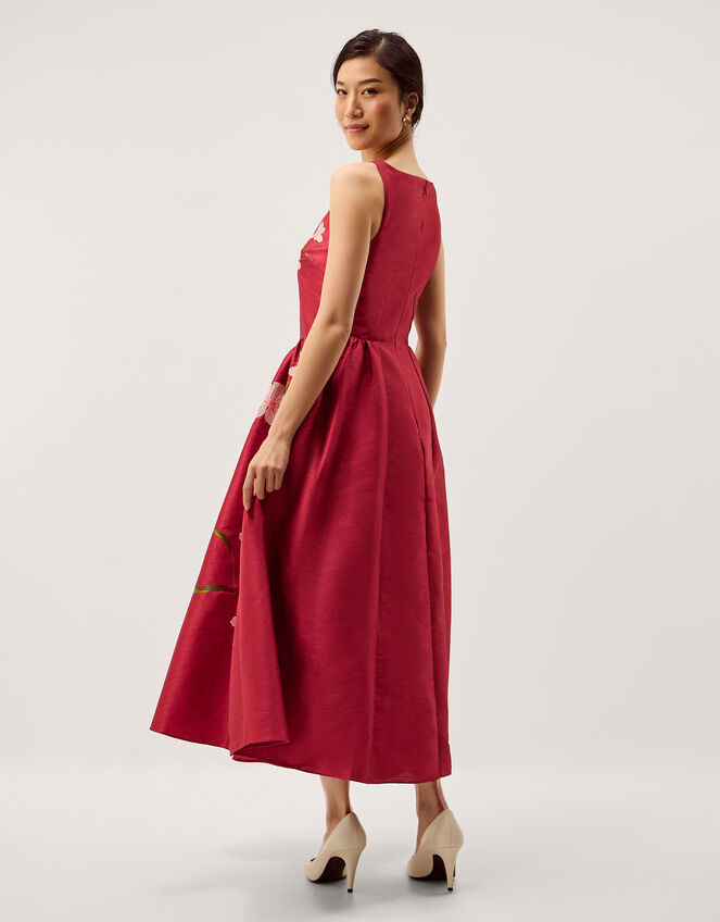 Anya Floral Embroidered Fit & Flare Midi Dress Pink