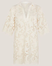 Selena Floral Lace Longline Tunic Top, Ivory (IVORY), large