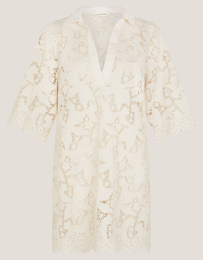 Selena Floral Lace Longline Tunic Top, Ivory (IVORY), large