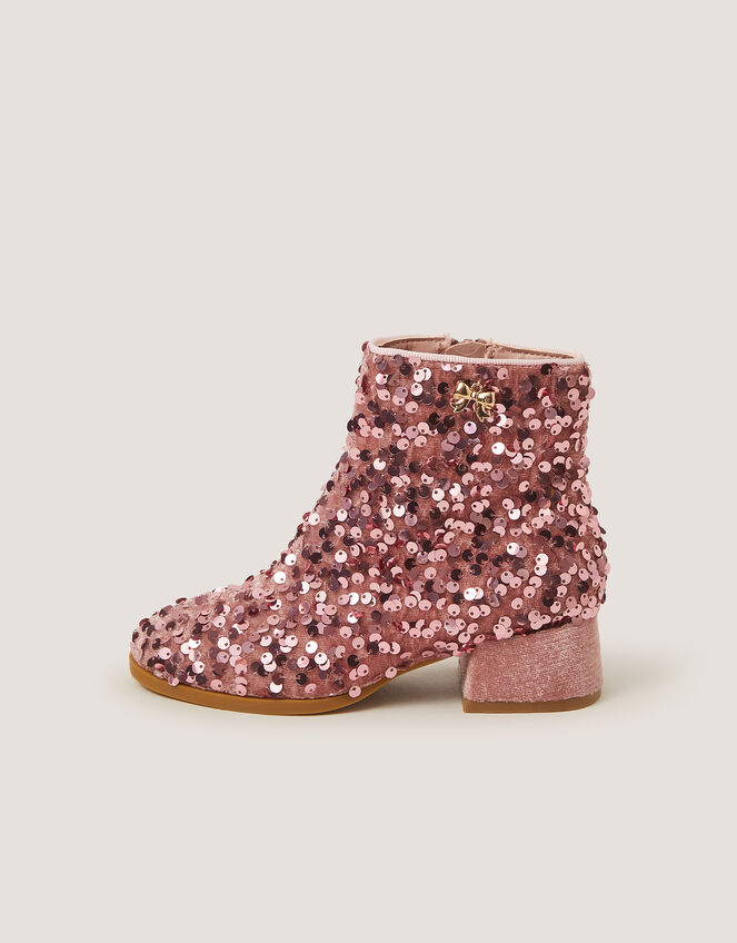 Sequin Velvet Ankle Boots, Pink (PINK), large