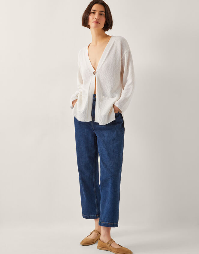Clo Knit Single-Button Cardigan, Ivory (IVORY), large