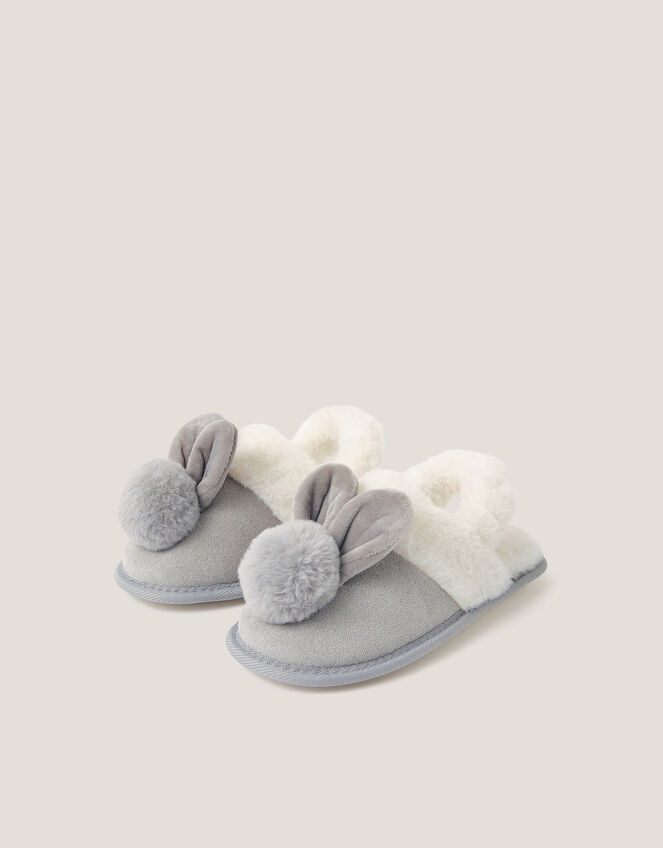 Fluffy Pom Pom Bunny Slippers, Grey (GREY), large