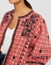 Lilla Embroidered Jacket in Organic Cotton, Orange (CORAL), large