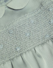 Baby Smocked Satin Romper, Green (SAGE), large