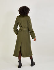 Sadie Faux Fur Trim Wrap Coat, Green (GREEN), large