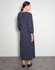 Frankie Tie Front Check Print Maxi Dress, Blue (NAVY), large