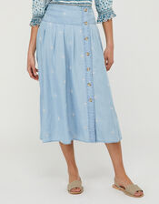 Elsie Floral Embroidered Skirt in LENZING&trade; TENCEL&trade;, Blue (DENIM BLUE), large