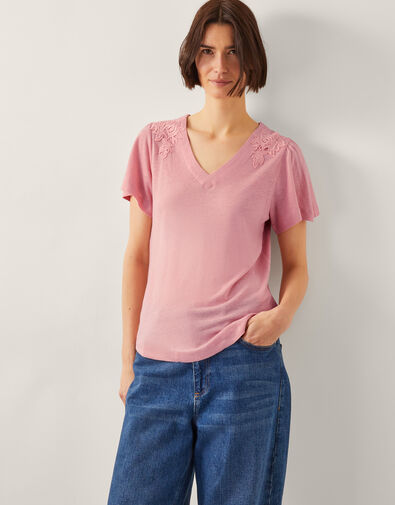 Mabel Linen Blend T-Shirt , Pink (BLUSH), large