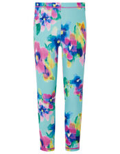 Blurred Floral Sunsafe Leggings, Blue (TURQUOISE), large