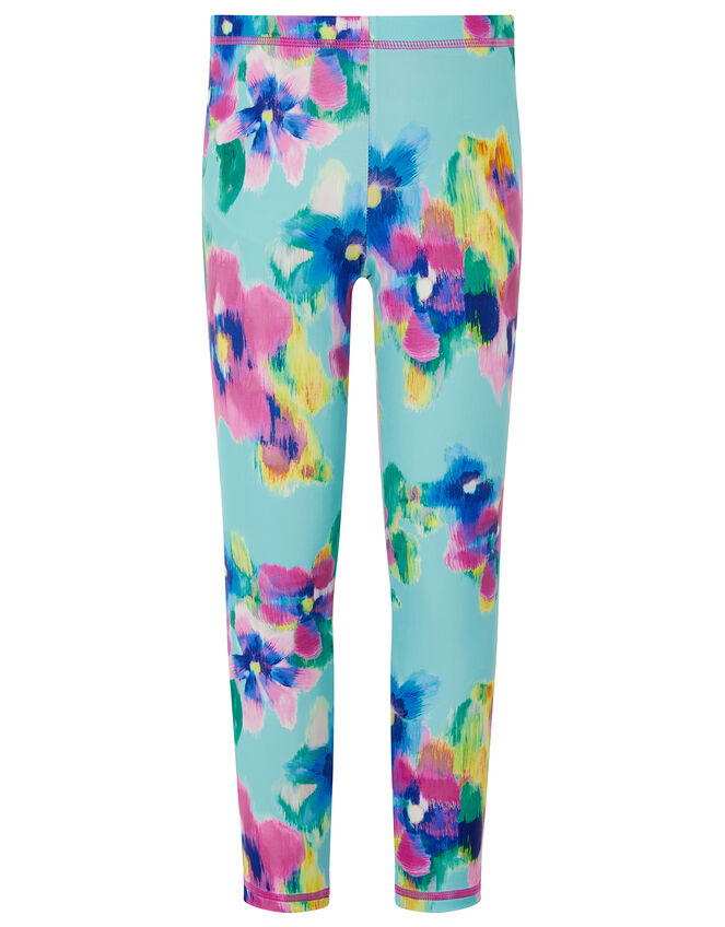 Blurred Floral Sunsafe Leggings, Blue (TURQUOISE), large