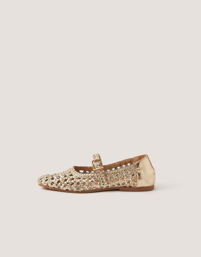Bessy Woven Leather Mary Jane Ballet Flats, Silver (SILVER), large