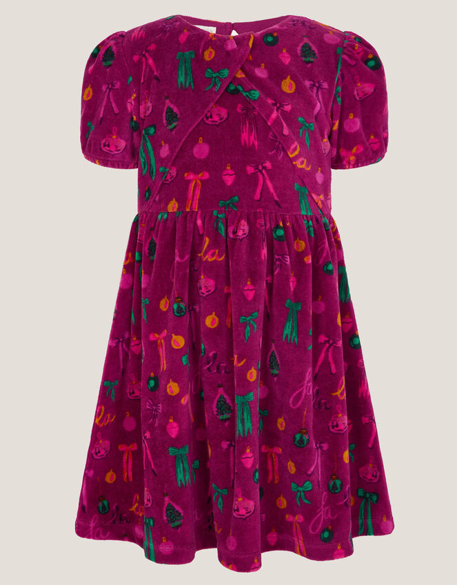 Bow Velour Christmas Dress, Red (BURGUNDY), large