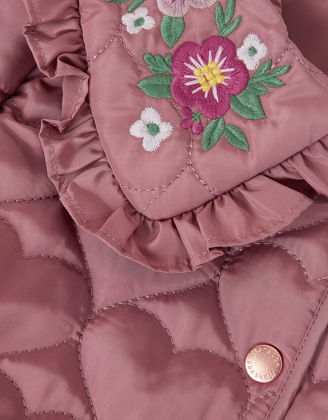 Embroidered Heart Quilted Coat, Pink (PINK), large