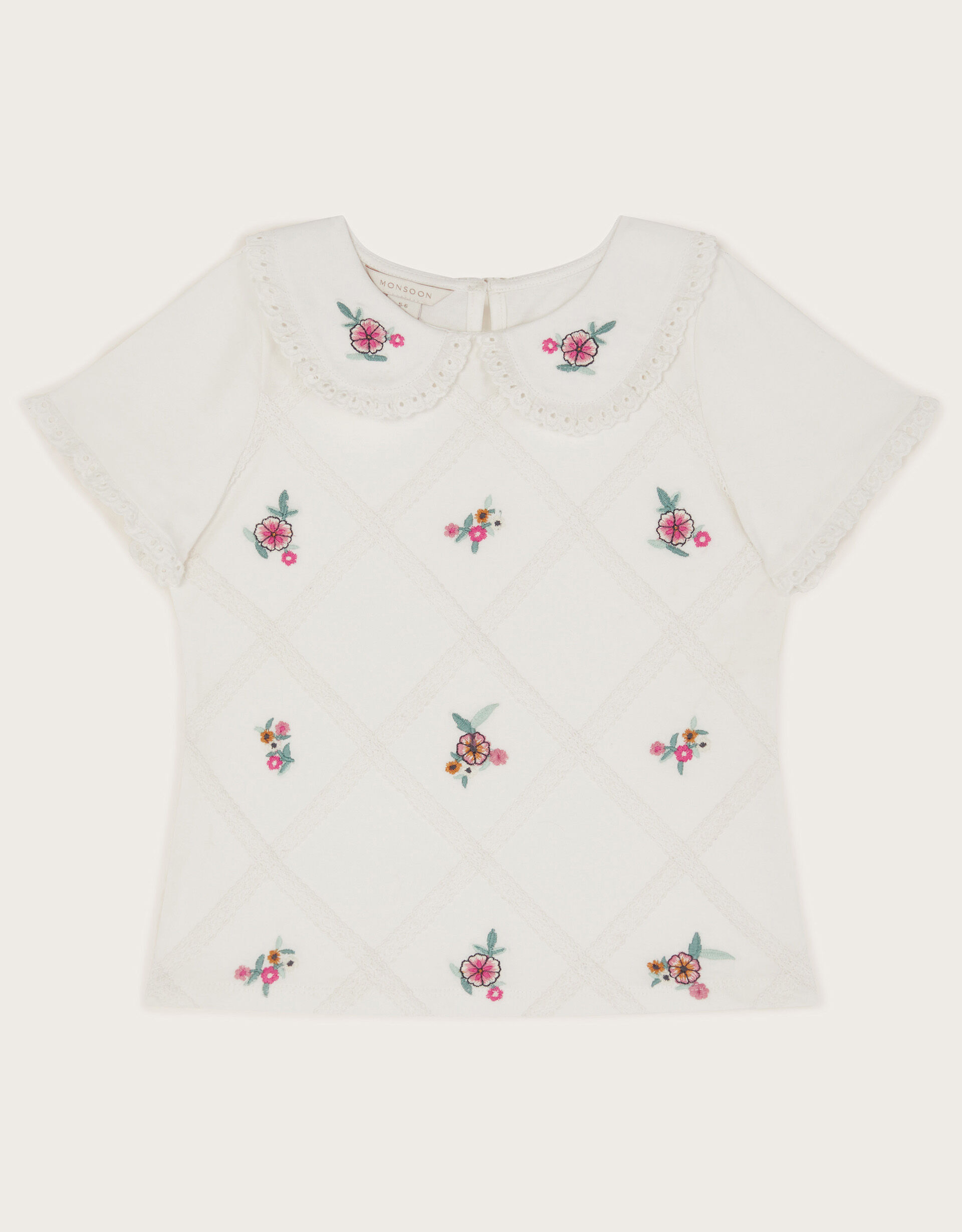 Floral Embroidered Collar T-Shirt Ivory