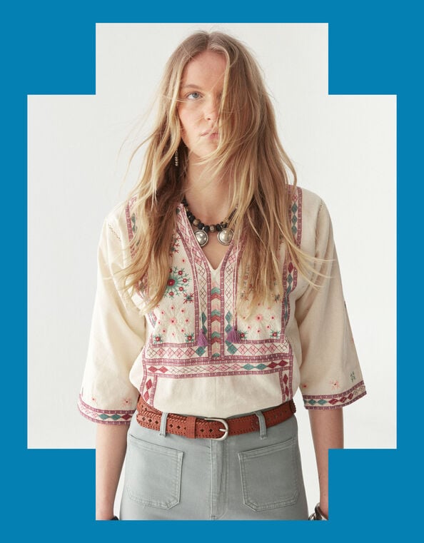 Maison Hotel Nimirta Embroidered Blouse, Multi (MULTI), large