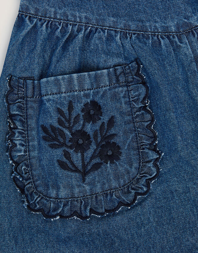 Embroidered Pocket Chambray Trousers, Blue (BLUE), large