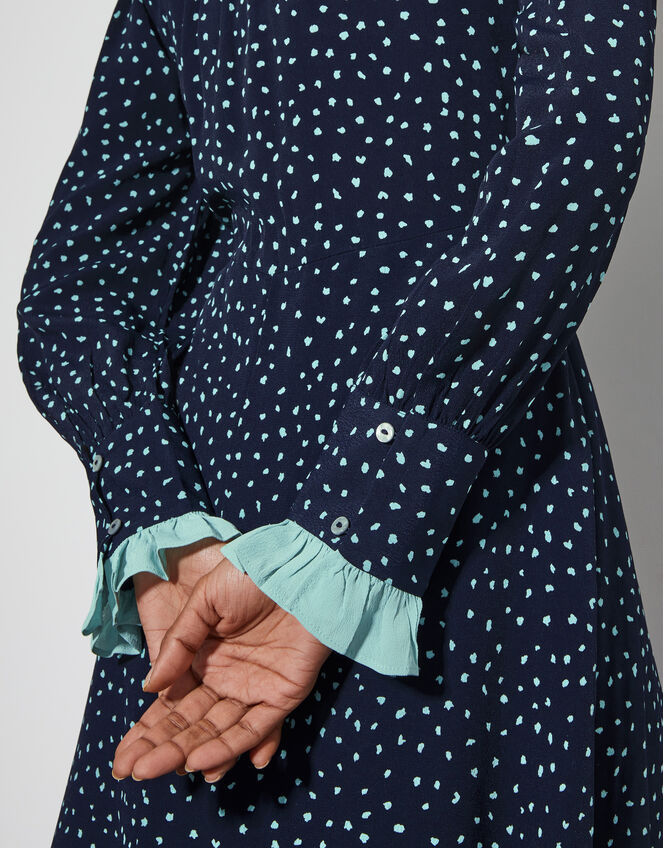 Novie Polka Dot Mini Shirt Dress, Blue (NAVY), large