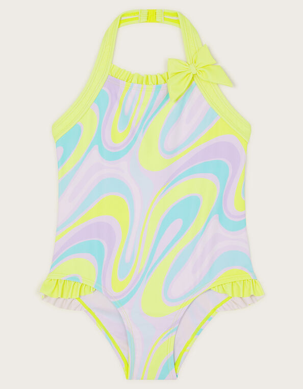 Crazy Wave Print Swimsuit, Green (LIME), large