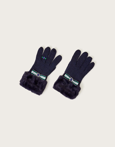Bow Ring Gloves, Blue (NAVY), large