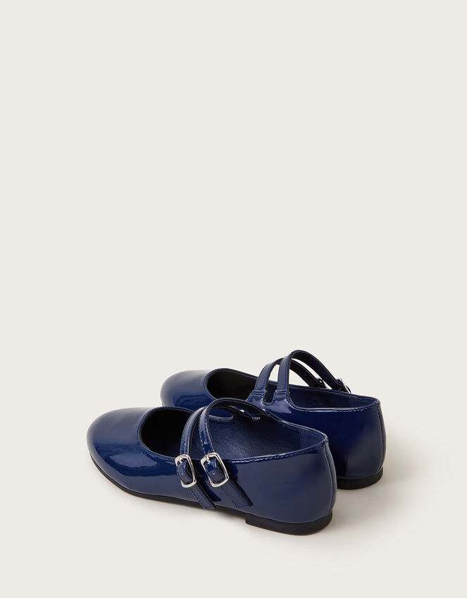 Two-Strap Patent Ballet Flats, Blue (NAVY), large