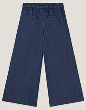 Wide Leg Chambray Crochet Trousers, Blue (BLUE), large