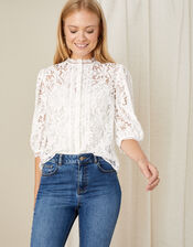 Puff Sleeve Lace Blouse, Ivory (IVORY), large