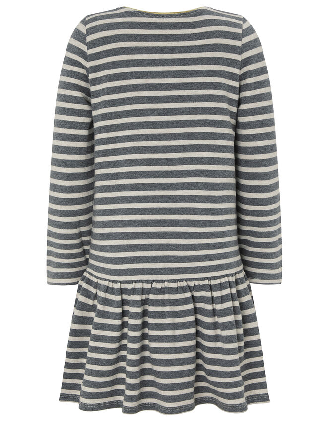Zebra Sequin Stripe Sweat Dress in Organic Cotton, Grey (GREY), large