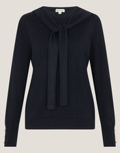 Nila Neck Tie Jumper, Blue (NAVY), large