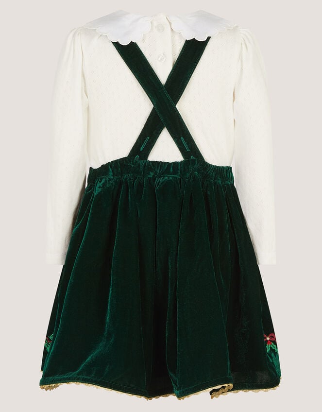 Christmas Wreath Top & Velvet Pinafore Dress Set, Green (GREEN), large